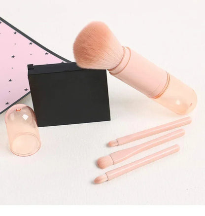 4-in-1 Retractable Travel Makeup Brush Set - Portable Face & Eye Tool Kit