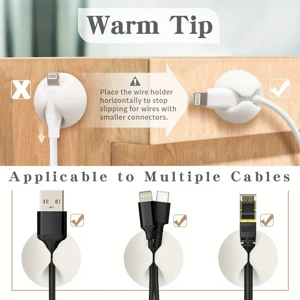 Adhesive Cable Organizer Clips – Tidy Desk Cord Holder for USB & Data Cables