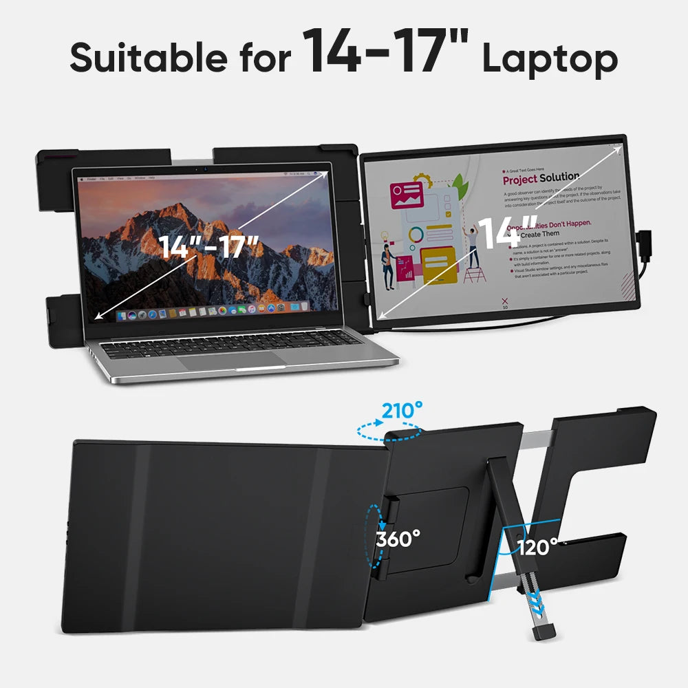14.1" Portable Laptop Monitor - 1200P FHD IPS Triple Screen Extender
