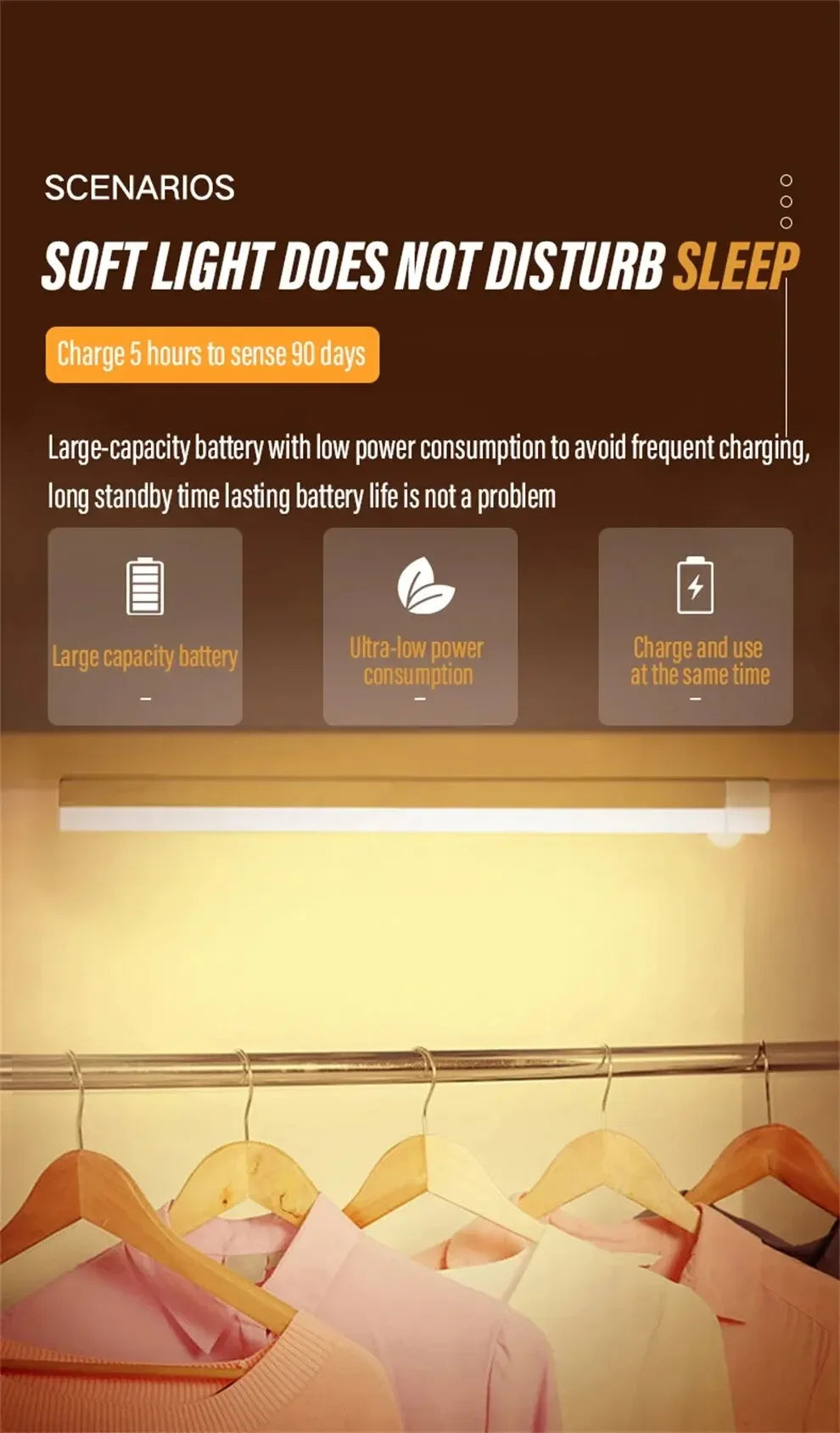 Wireless Motion Sensor LED Cabinet Light - Rechargeable Dimmable Under Counter Bar Light