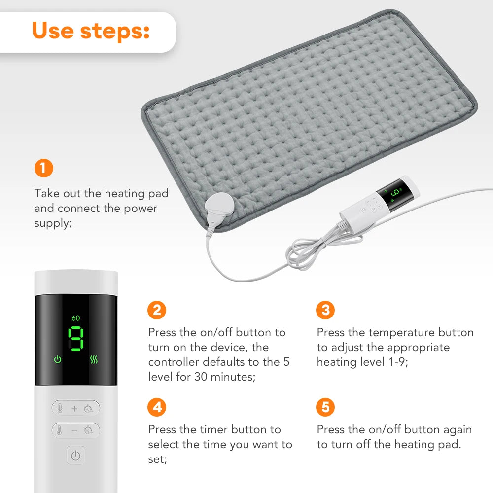 Electric Heating Pad for Back and Neck Pain Relief with 9 Temperature Settings - 12