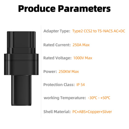 CCS2 to Tesla NACS Fast Charging Adapter for Model 3/X/Y/S
