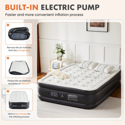 Premium Queen Size Air Mattress with Built-in Electric Pump & Flocked Top