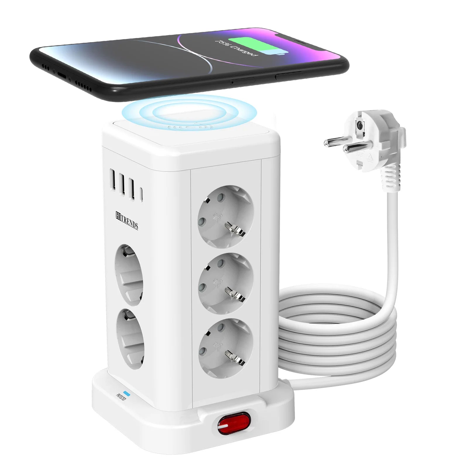 15-in-1 Vertical Power Strip Tower with USB-C & Wireless Charging - 1