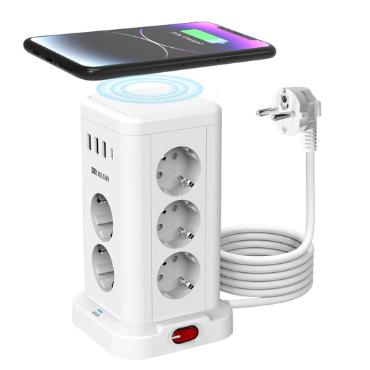 15-in-1 Vertical Power Strip Tower with USB-C & Wireless Charging