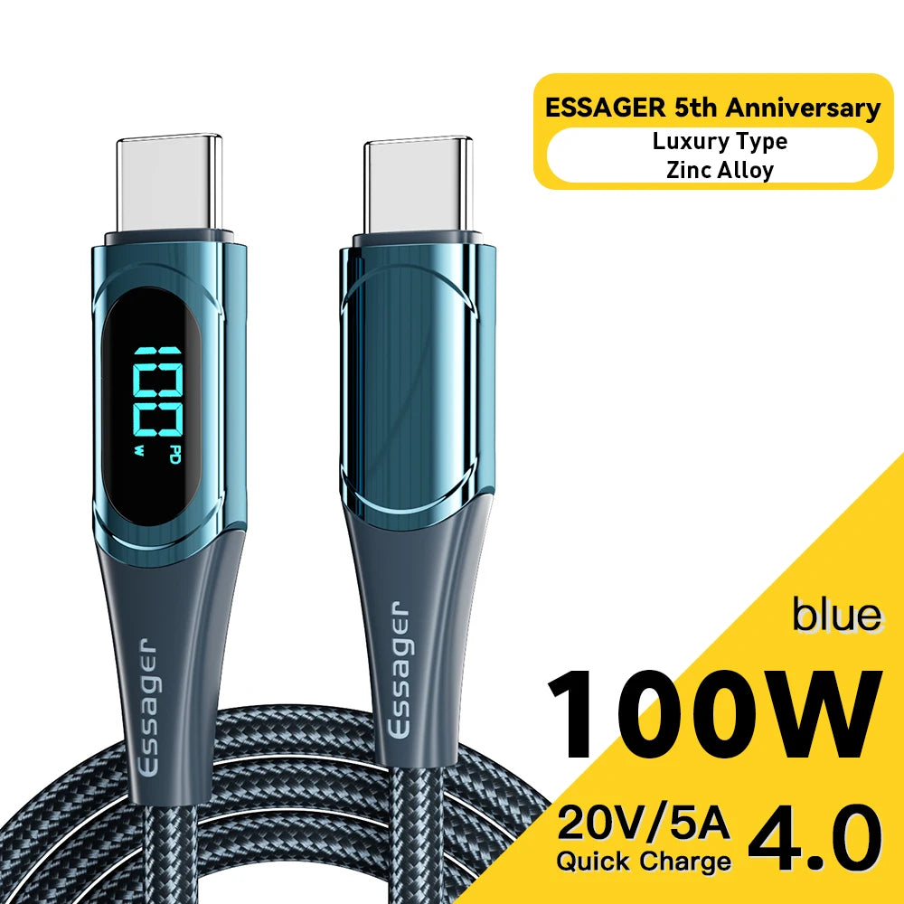 Essager 100W USB-C to USB-C Fast Charging Cable with LED Display - 27
