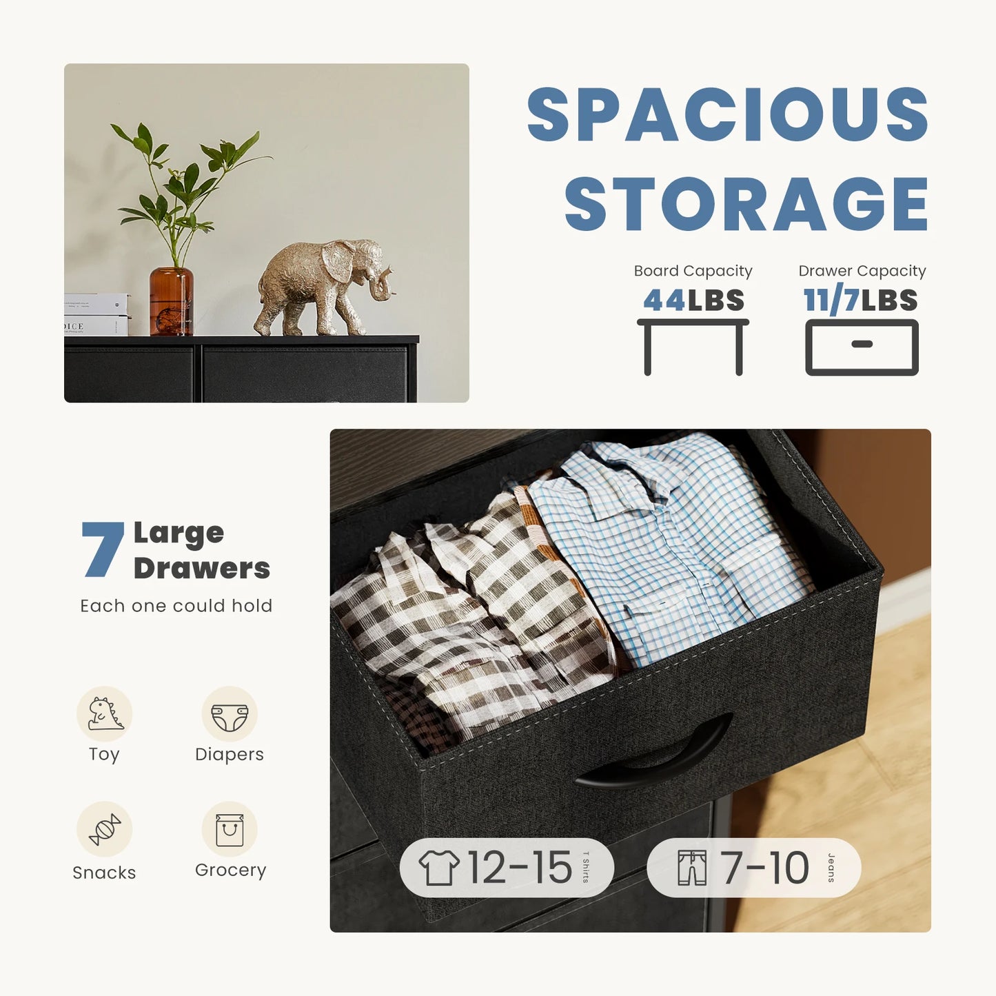 7-Drawer Fabric Dresser Organizer - Sturdy Storage Chest for Bedroom