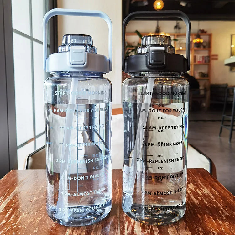 2L Large Motivational Water Bottle with Straw & Time Markers for Fitness - 10