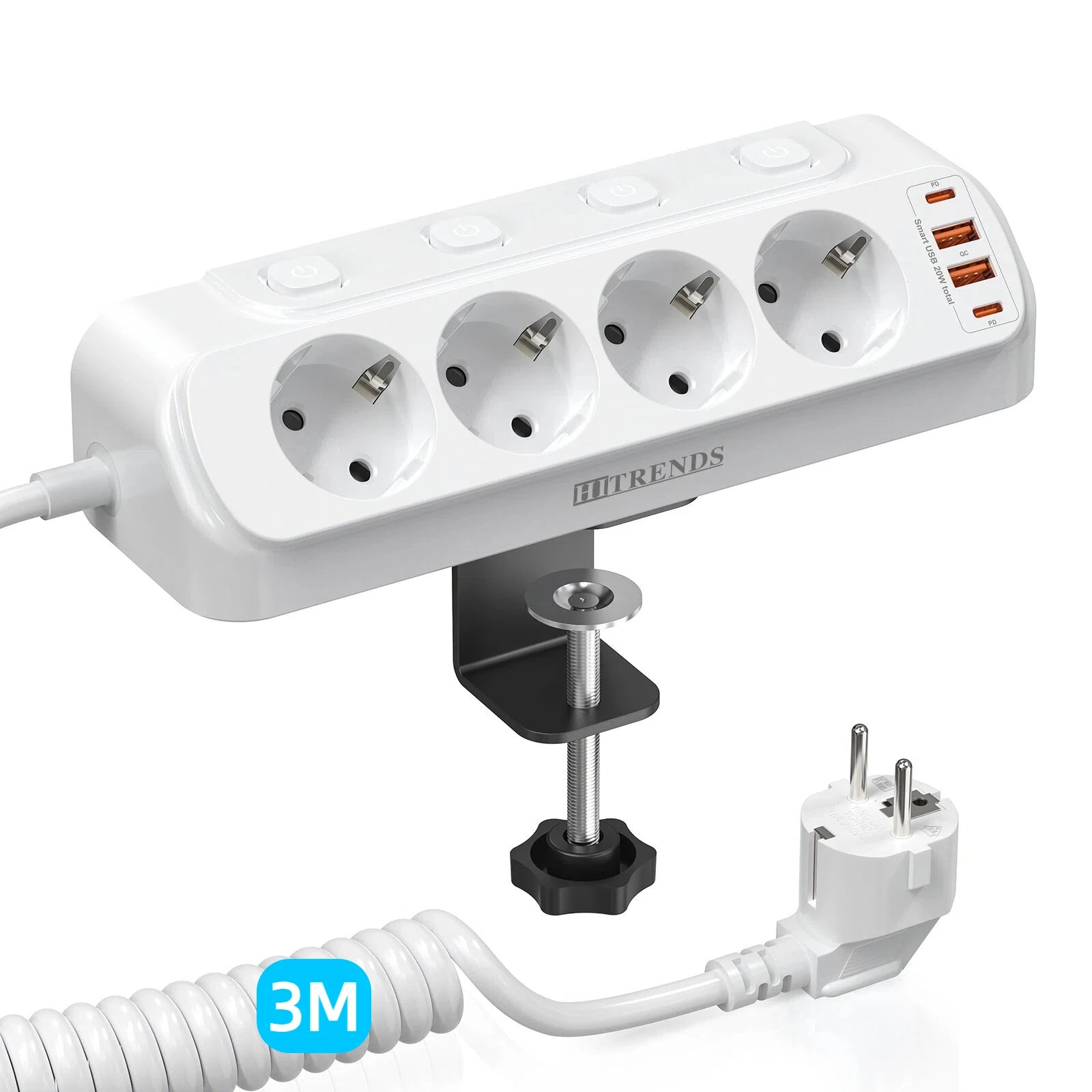 8-in-1 EU Power Strip with 4 Outlets, 2 USB-C & 2 USB-A Fast Charging - 16