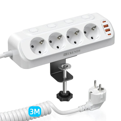 8-in-1 EU Power Strip with 4 Outlets, 2 USB-C & 2 USB-A Fast Charging