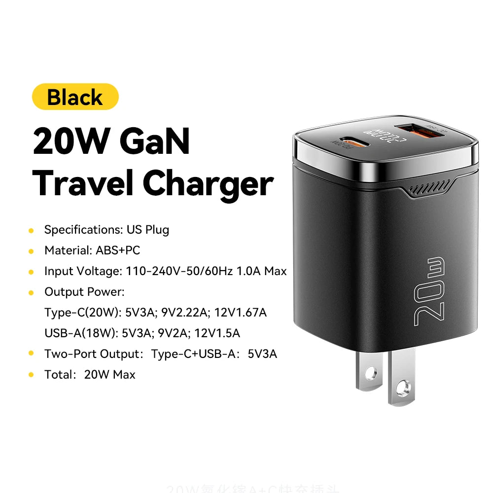 33W GaN Dual Port USB-C Fast Charger with Real-Time Digital Display - 29