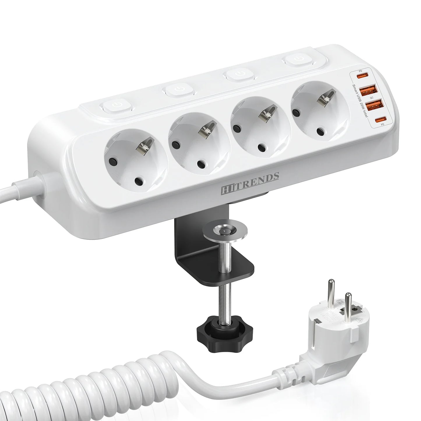 8-in-1 EU Power Strip with 4 Outlets, 2 USB-C & 2 USB-A Fast Charging