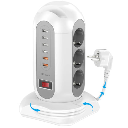15-in-1 Tower Power Strip with 6 USB Ports & Retractable 1.8m Cord