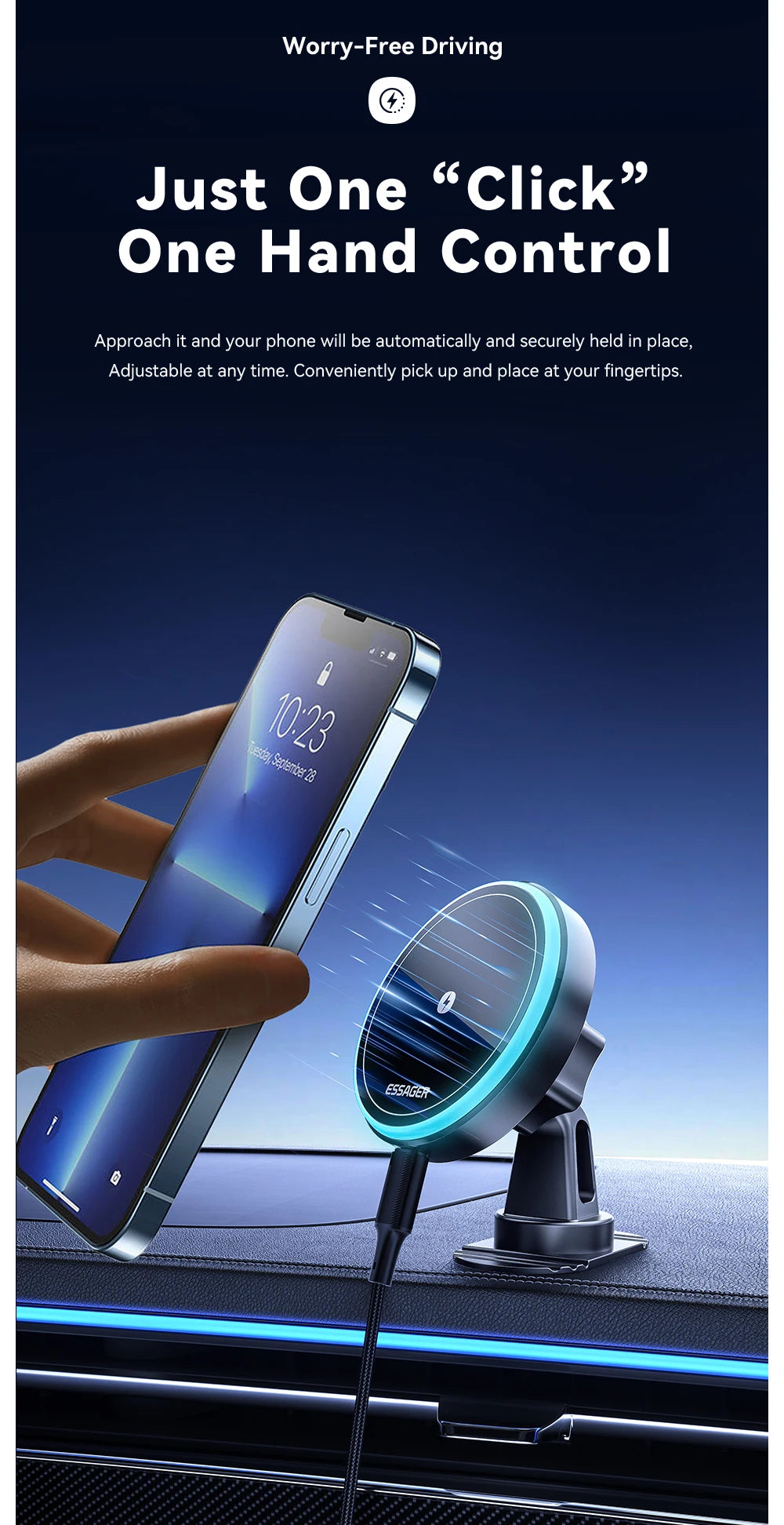 Magnetic Wireless Car Charger & Phone Holder for iPhone 16/15/14