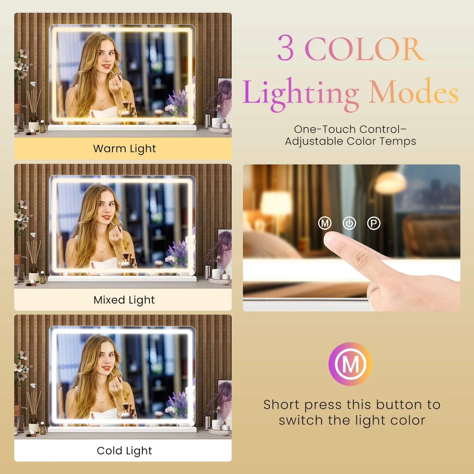 LED Vanity Mirror with Lights - Adjustable 3-Color Dimmable Makeup Mirror - 4