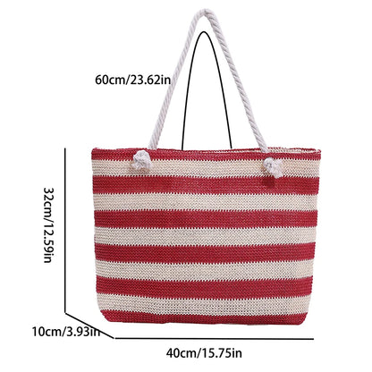 Luxury Striped Straw Beach Tote