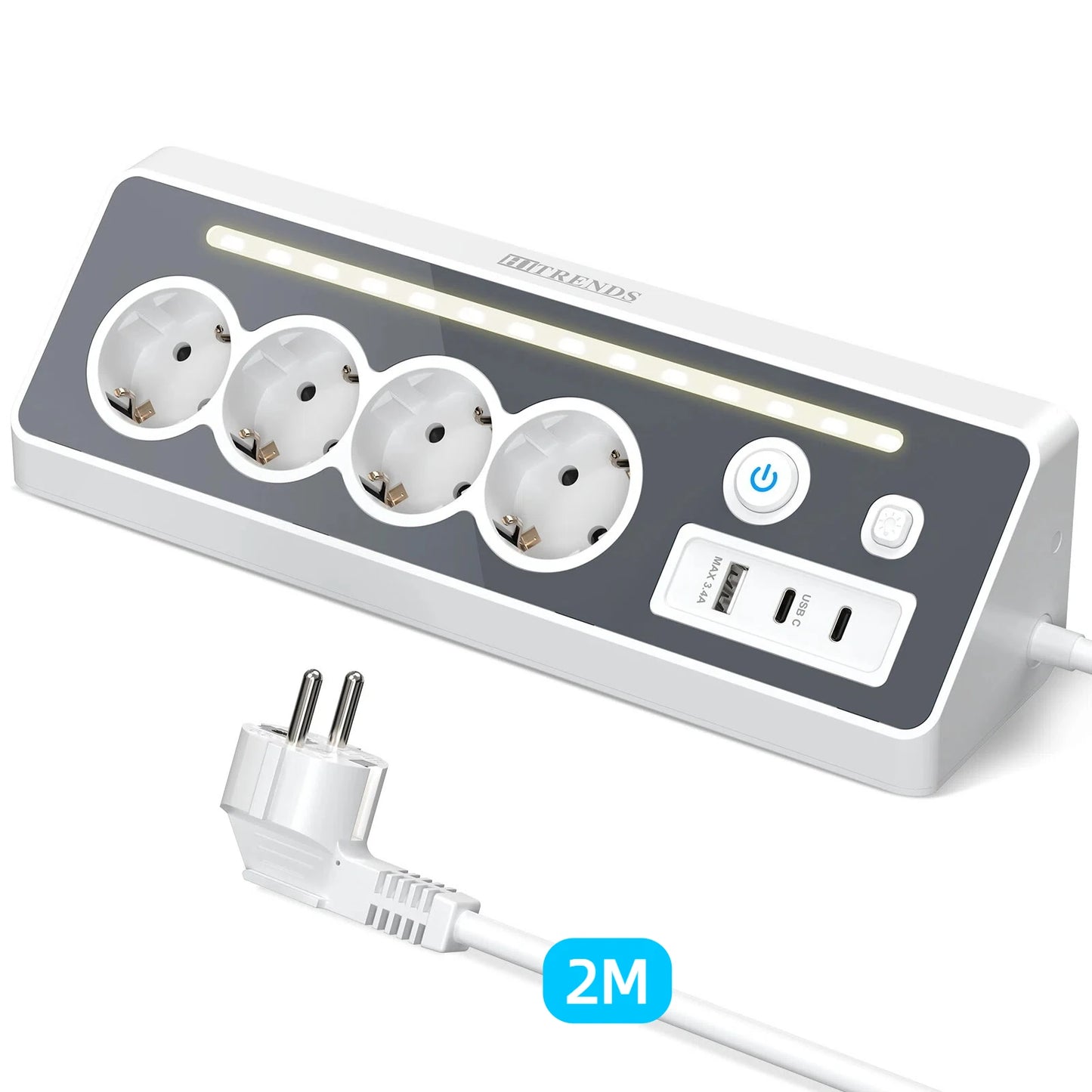 7-in-1 Wall Mount Power Strip with USB-C Fast Charging & LED Night Light