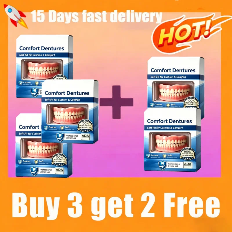 Comfort Fit Silicone Denture Set - Upper & Lower Instant Smile Veneers - 14