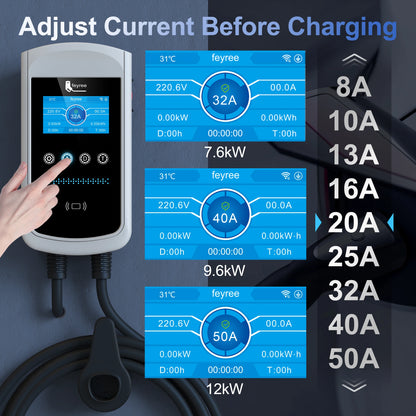 Smart EV Home Charging Station - 7kW-12kW WiFi App Control Wallbox