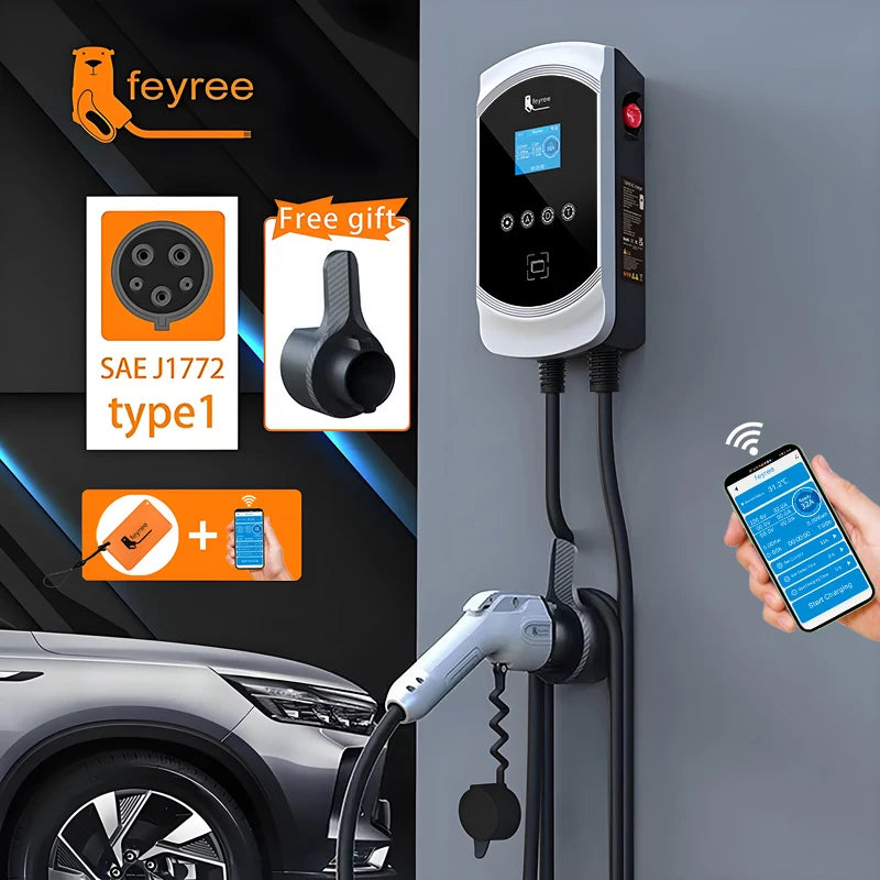 Smart Type 1 EV Wallbox Charger - 7.6kW to 12kW Fast Home Charging Station