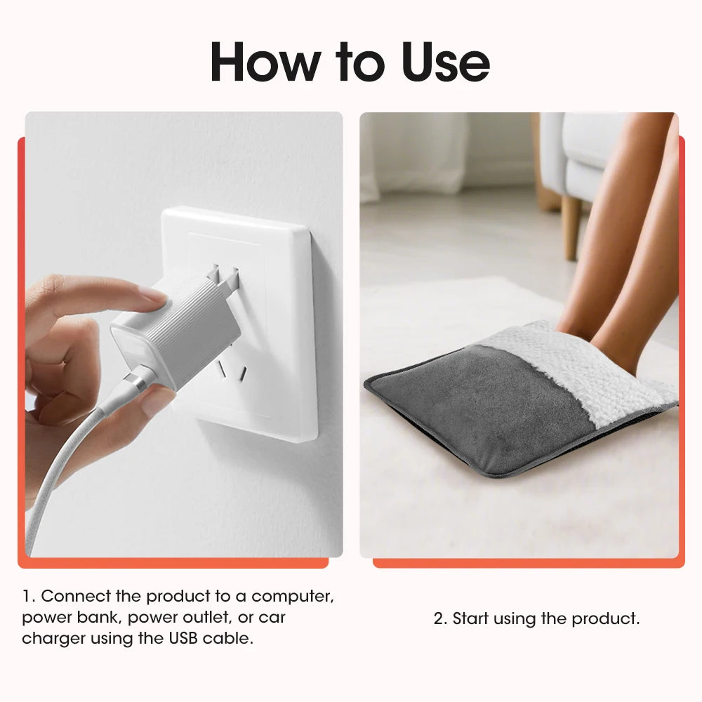 USB Heated Foot Warmer - Portable Plush Electric Warming Mat for Home & Office