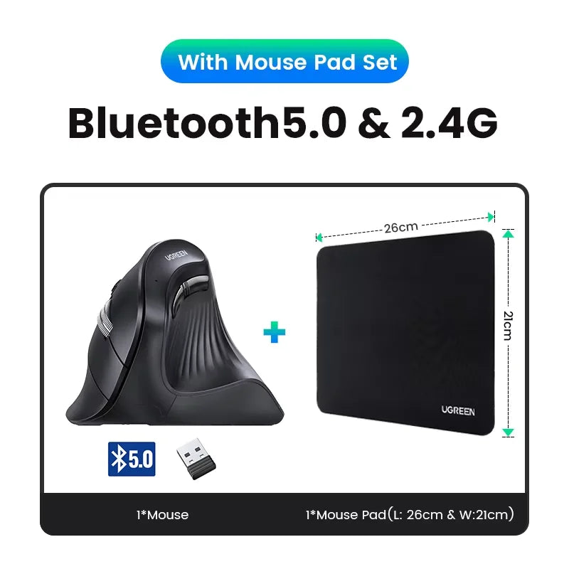 Ergonomic Wireless Vertical Mouse - Silent Bluetooth & 2.4G Optical Mouse