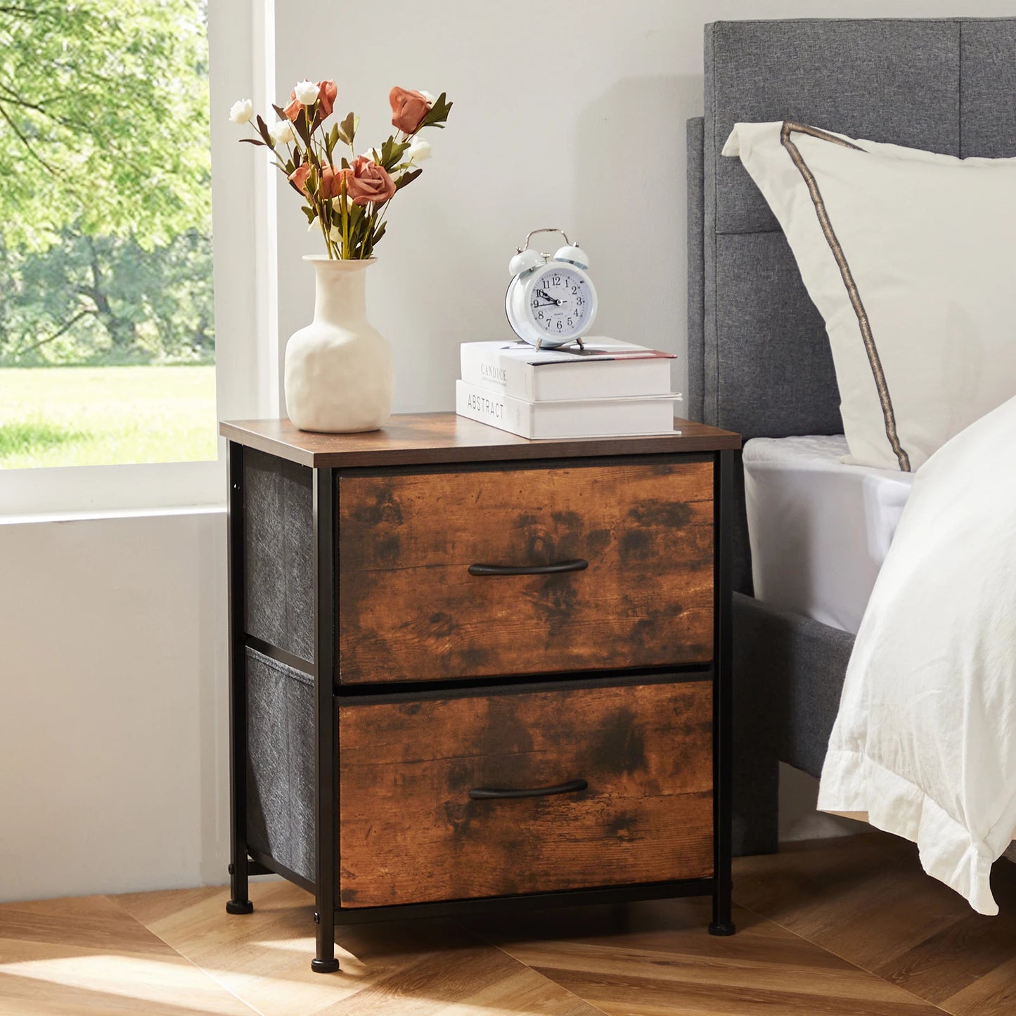 Modern 2-Drawer Nightstand with Fabric Storage Drawers – Bedroom Side Table