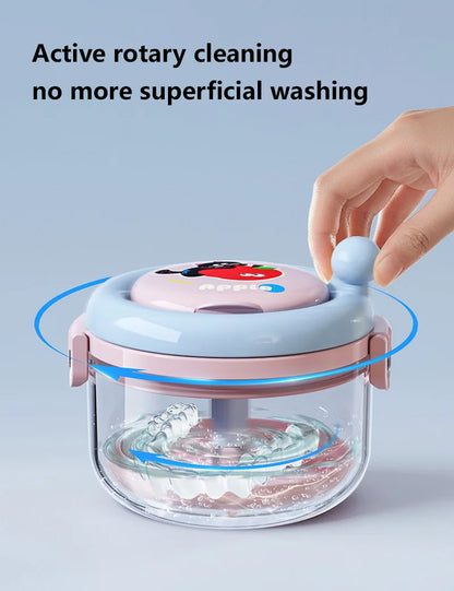 Rotary Denture Cleaning Case with Drainage Tray and Mirror