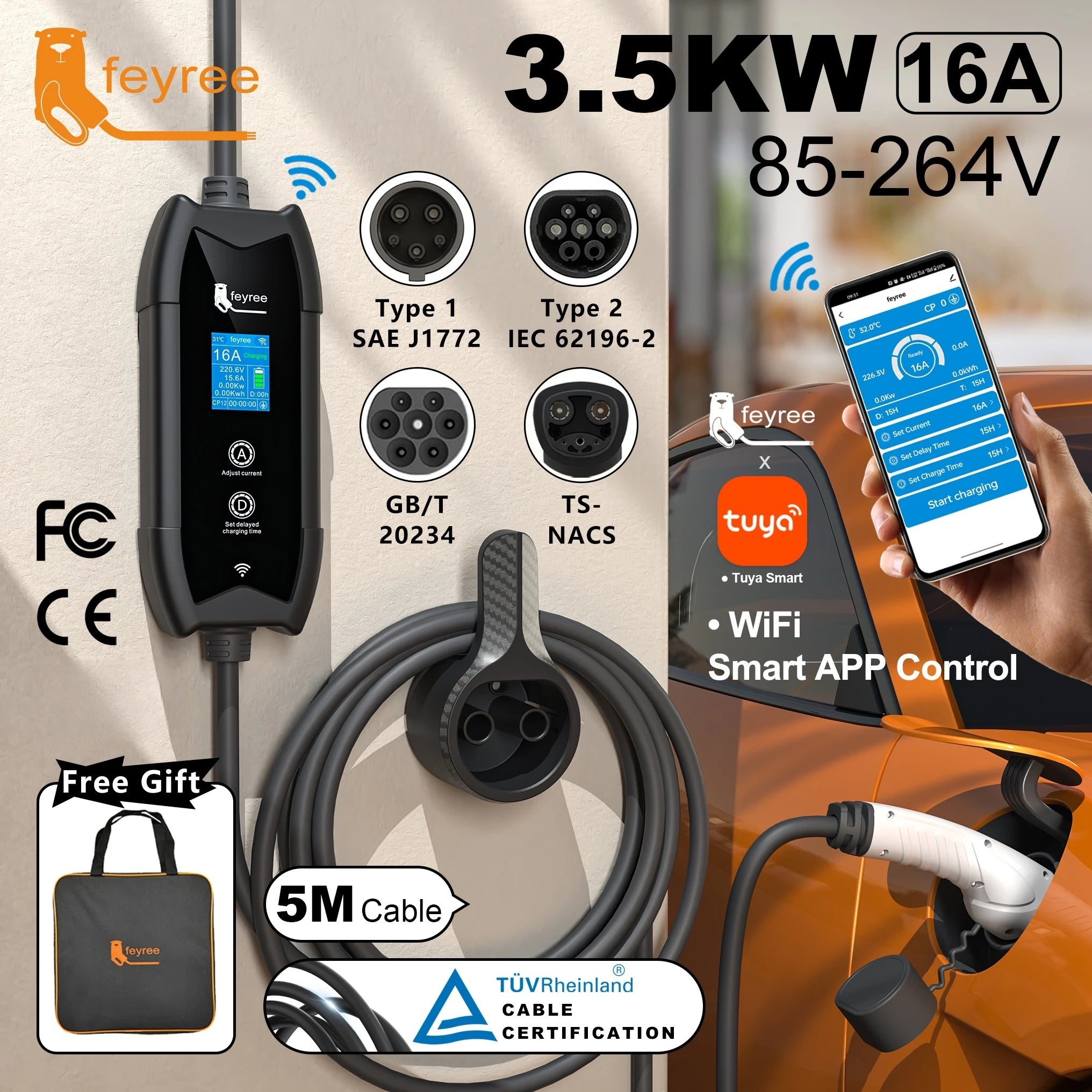 Portable Smart EV Charger 16A 3.5KW with WiFi App Control & 5M Cable - 10