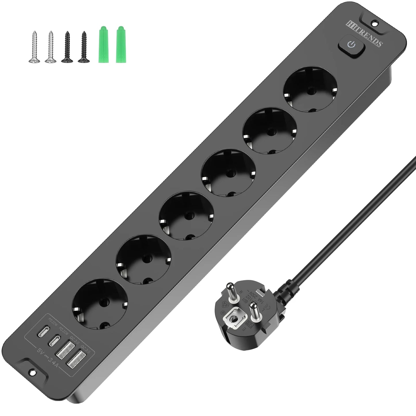 Retractable Desktop Power Strip with 4/6 AC Outlets, USB-C & PD 20W Fast Charge