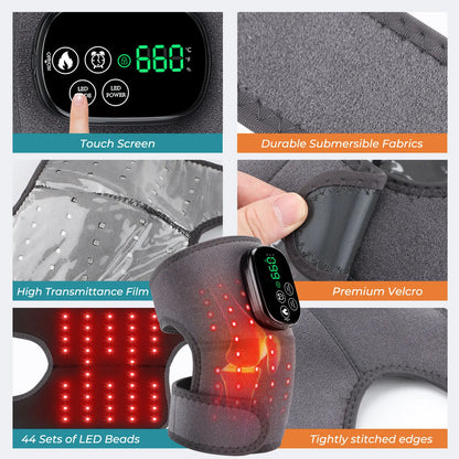 Cordless Heated Knee Wrap with Red Light Therapy and Adjustable Heat
