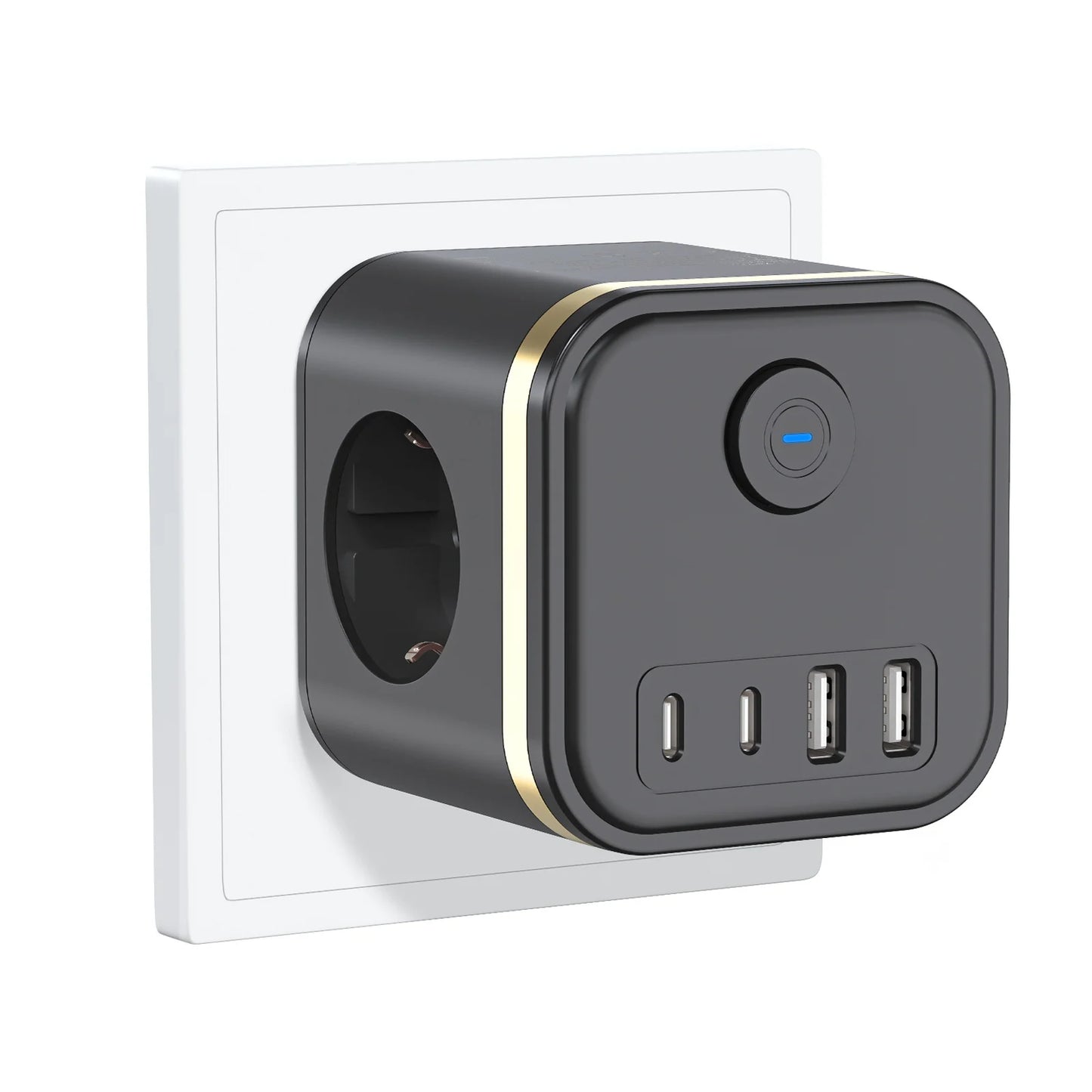 7-in-1 European Power Strip Cube with 4 USB/Type-C Fast Charging Ports