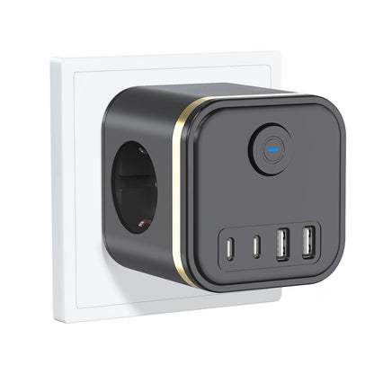 7-in-1 European Power Strip Cube with 4 USB/Type-C Fast Charging Ports