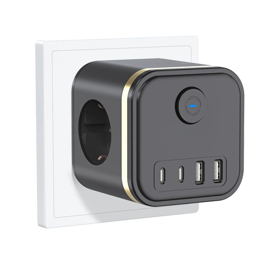 7-in-1 European Power Strip Cube with 4 USB/Type-C Fast Charging Ports