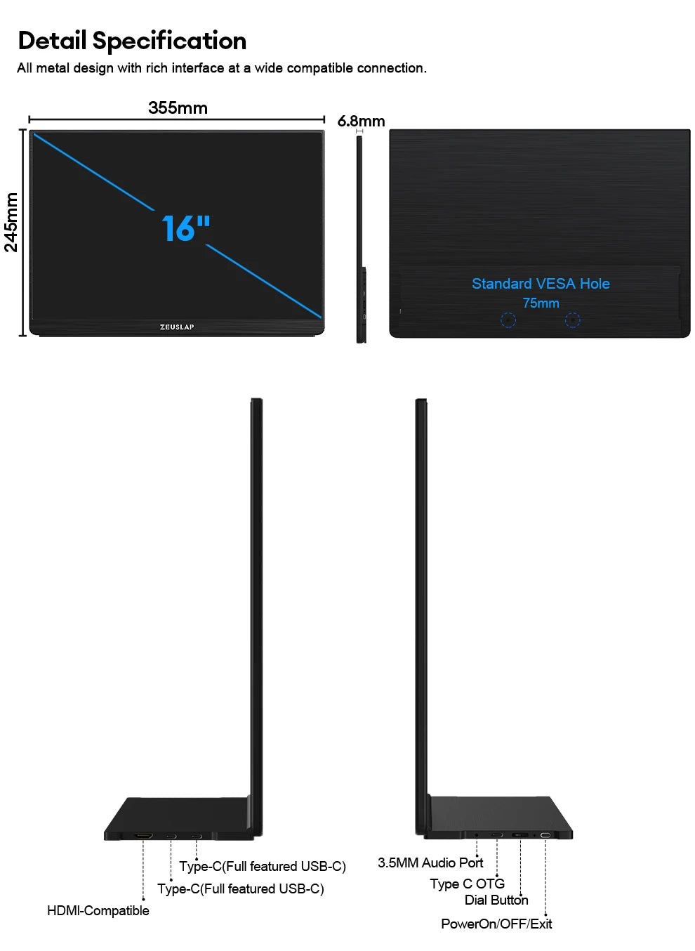 16" 240Hz QHD Portable Gaming Monitor - 2.5K HDR IPS Second Screen