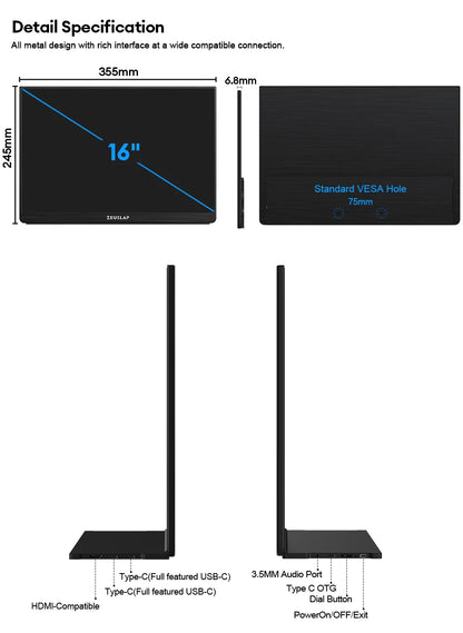 16" 240Hz QHD Portable Gaming Monitor - 2.5K HDR IPS Second Screen