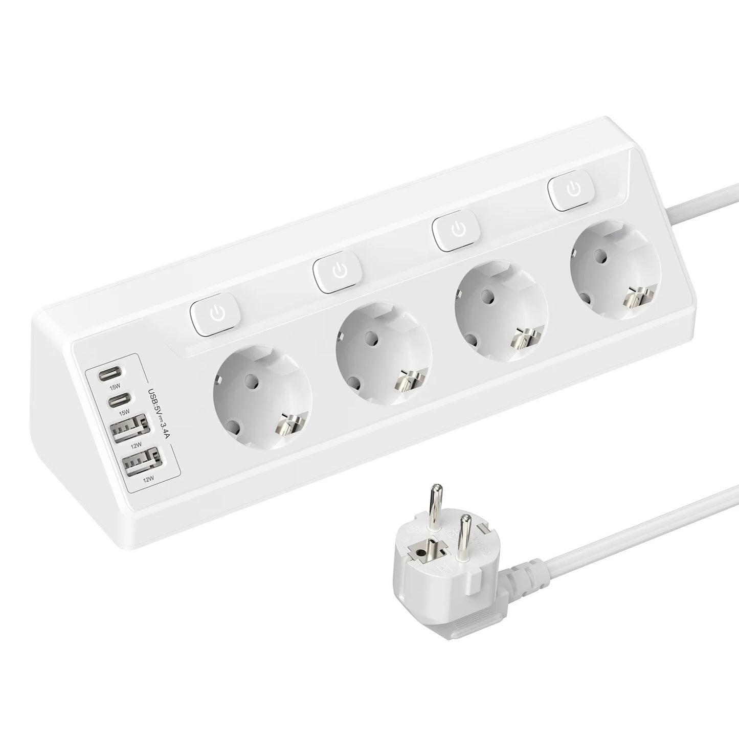 8-in-1 Corner Power Strip with USB-C & Fast Charging - 2m Extension Cord