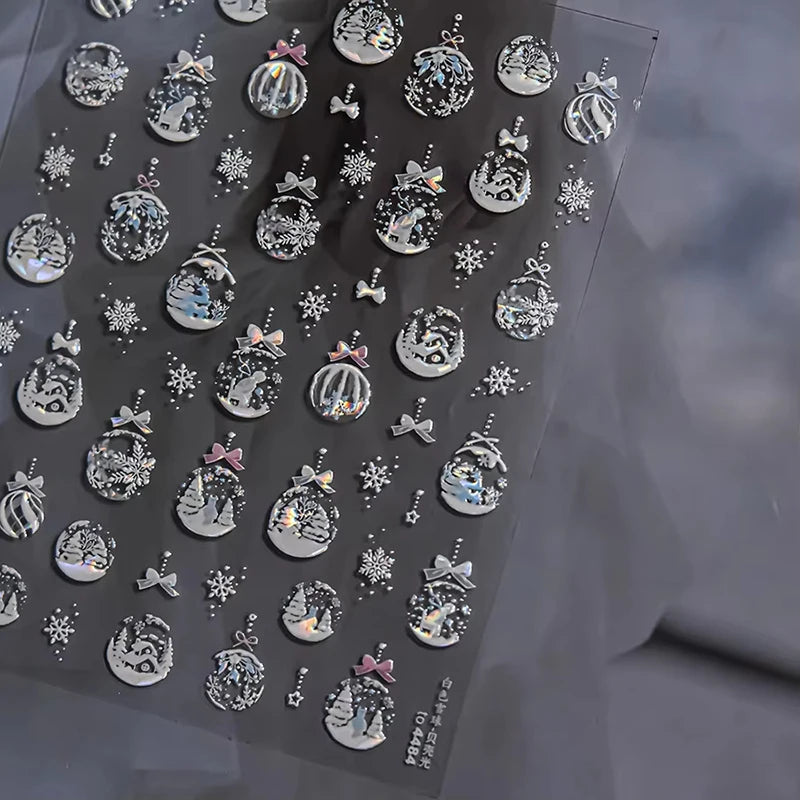 3D Christmas Nail Art Stickers - Festive Snowman & Snowflake Manicure Decals - 59