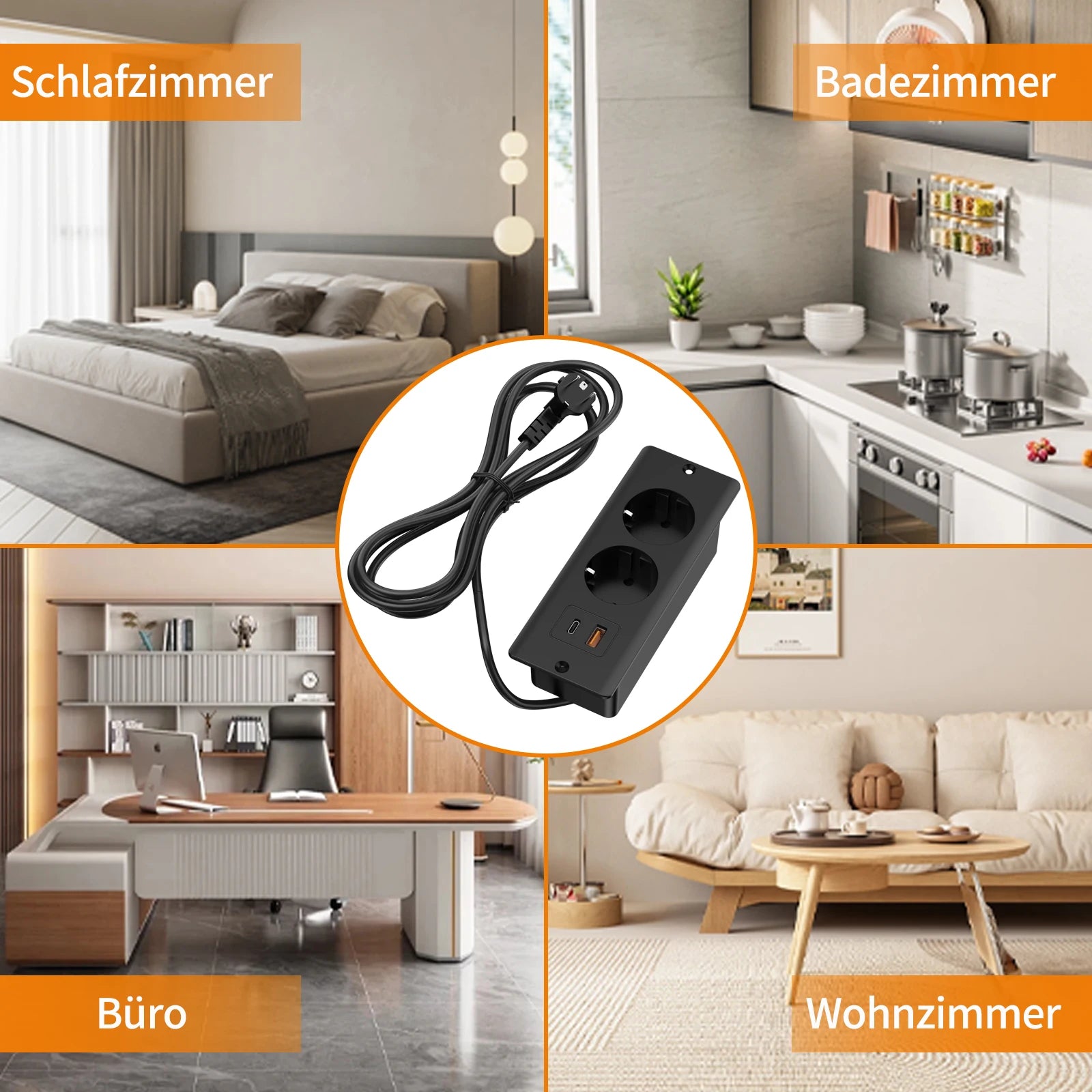 German Standard Dual Socket with PD 20W USB-C & 2.4A USB Fast Charging - 6