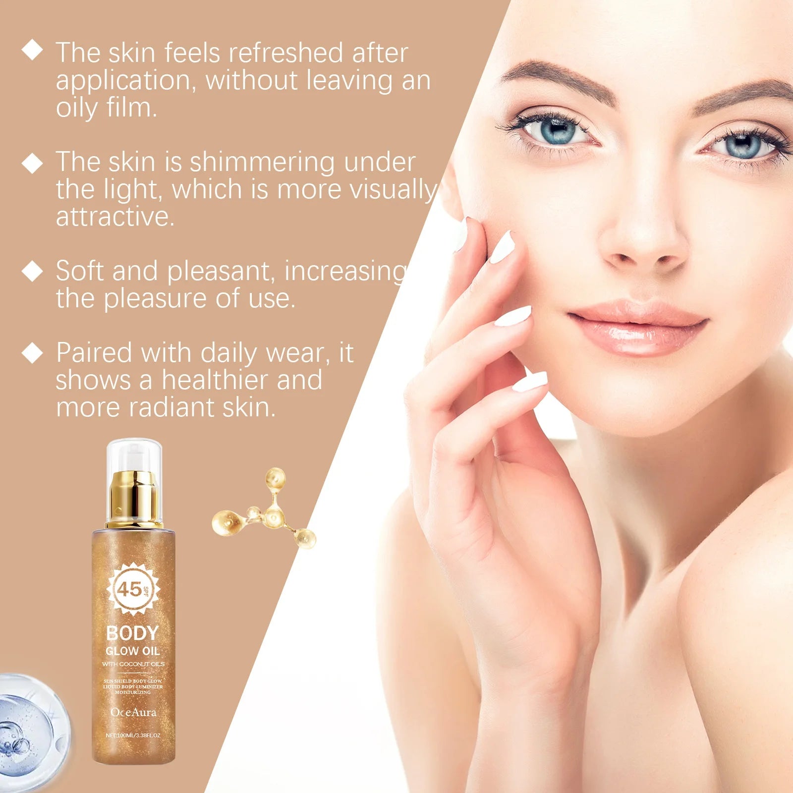 SPF 45 Shimmering Coconut Body Glow Oil Sun Protection Moisturizer - 6