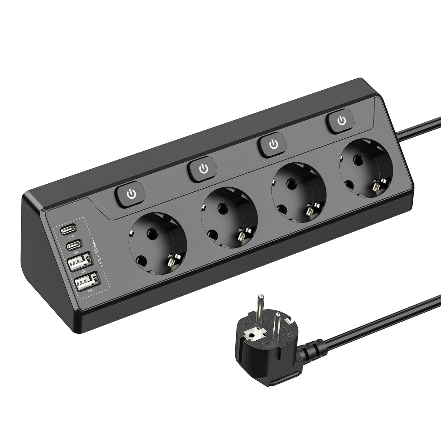 8-in-1 Corner Power Strip with USB-C & Fast Charging - 2m Extension Cord
