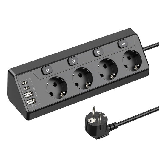 8-in-1 Corner Power Strip with USB-C & Fast Charging - 2m Extension Cord