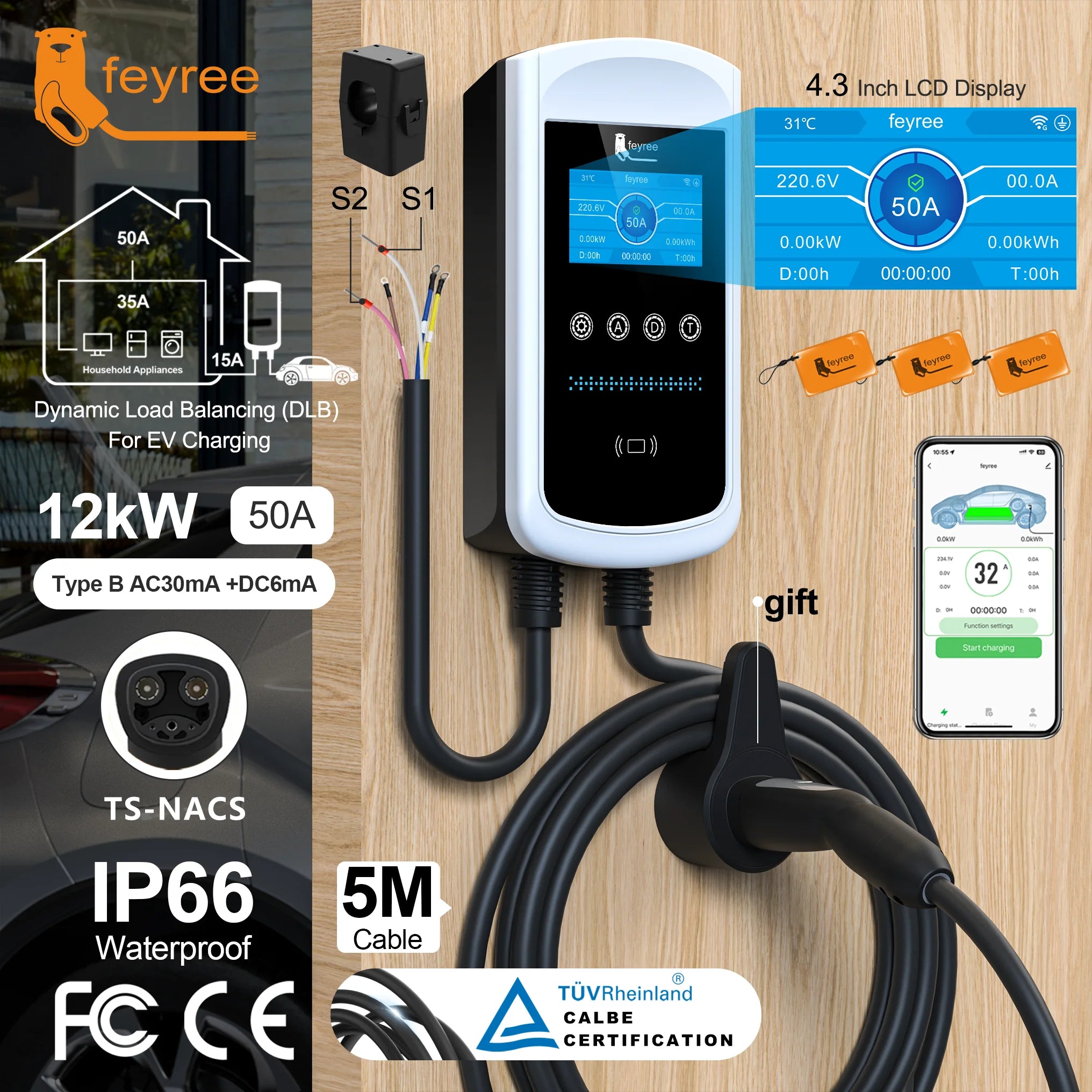 Smart EV Home Charging Station - 7kW-12kW WiFi App Control Wallbox - 42
