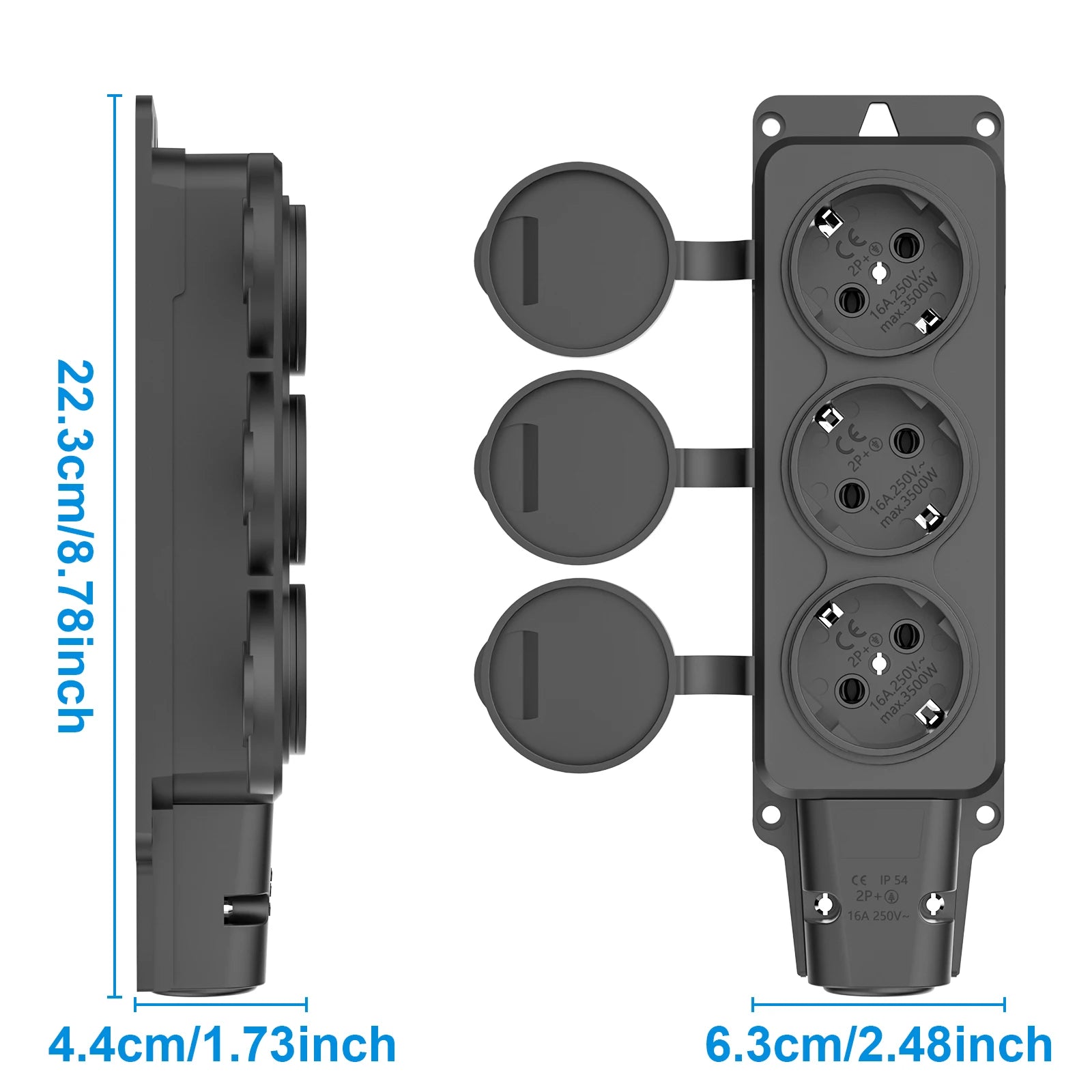 IP54 Waterproof German Standard Outdoor Power Socket - 16A 3500W Extension - 5