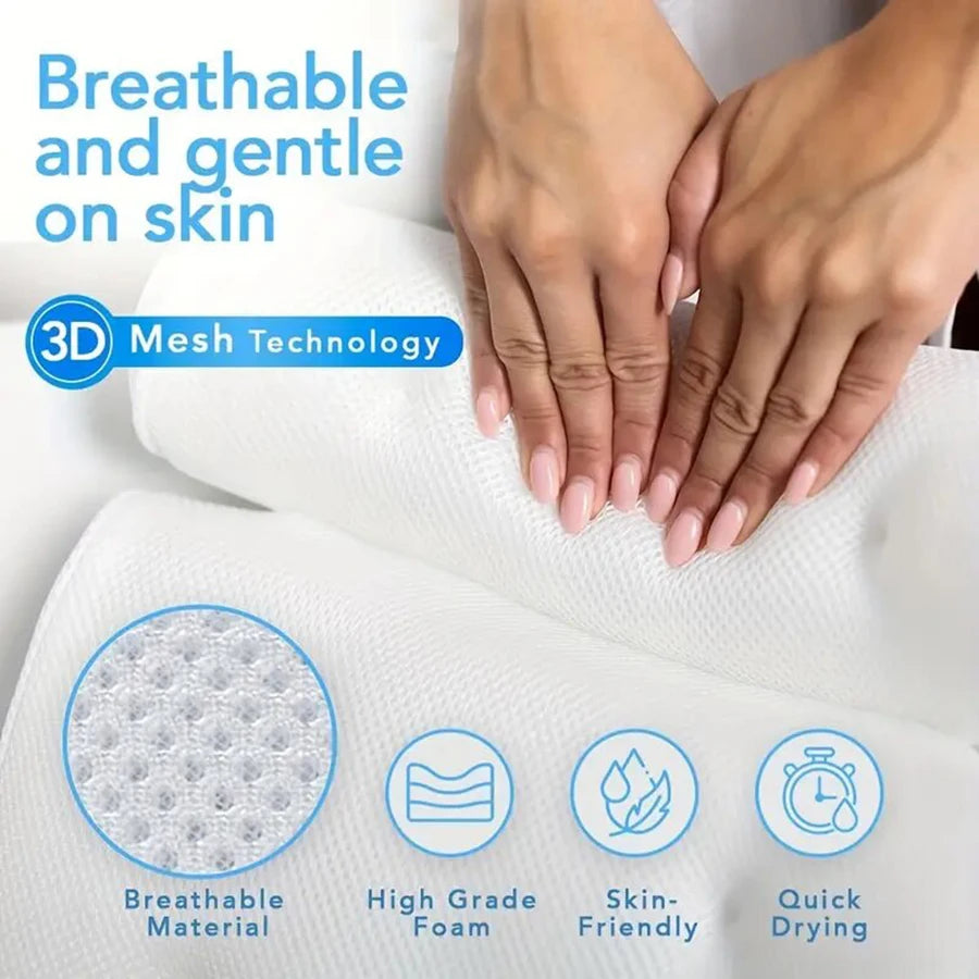Ergonomic Bath Pillow - Spa Bathtub Cushion for Neck & Back Support with Suction Cups - 15