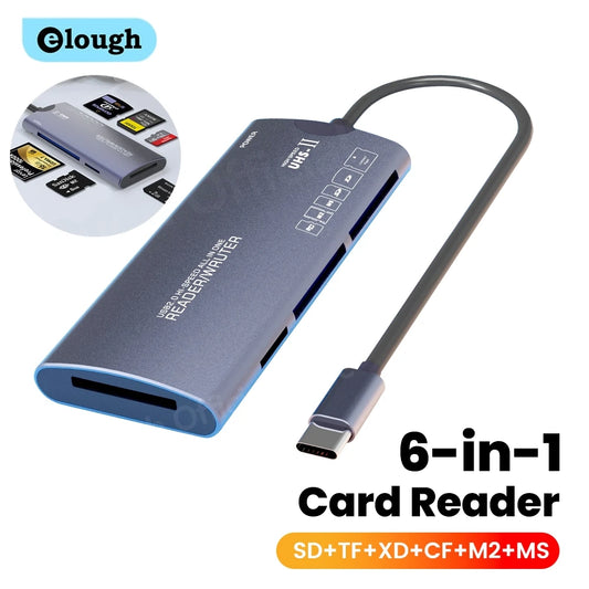 6-in-1 USB & Type-C Memory Card Reader - Fast Data Transfer for All Cards