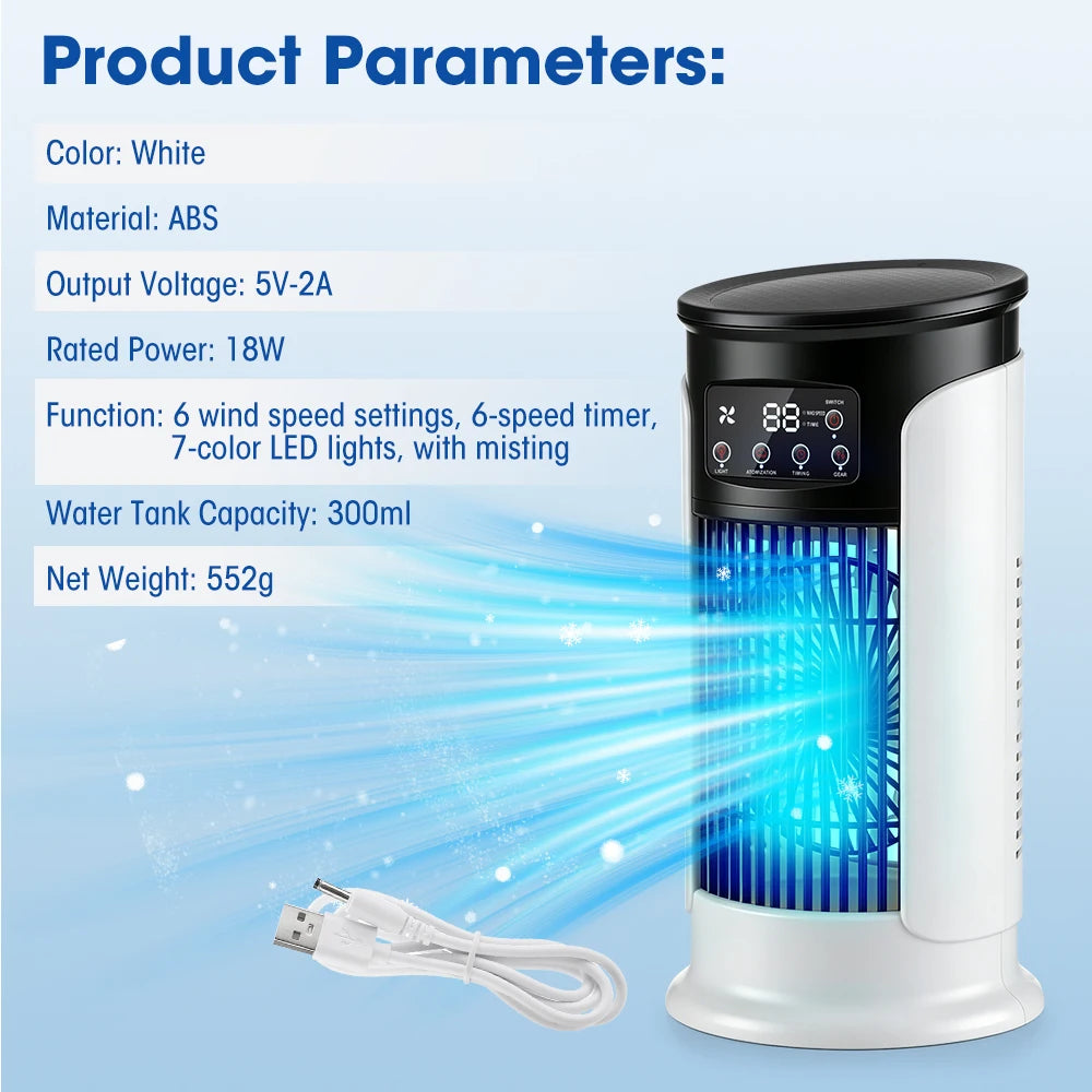 Portable Desktop Air Cooler & Humidifier with 6-Speed Fan and LED Light - 14