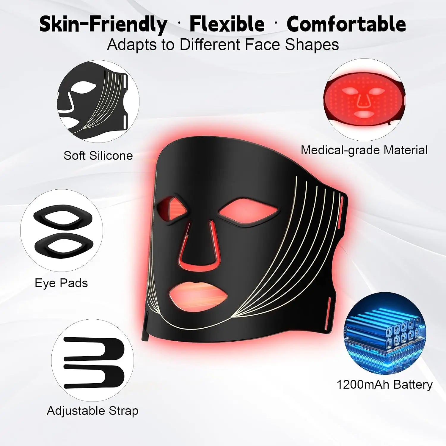 7-Color LED Facial Mask - Rechargeable Silicone Light Therapy Skin Care Device - 4