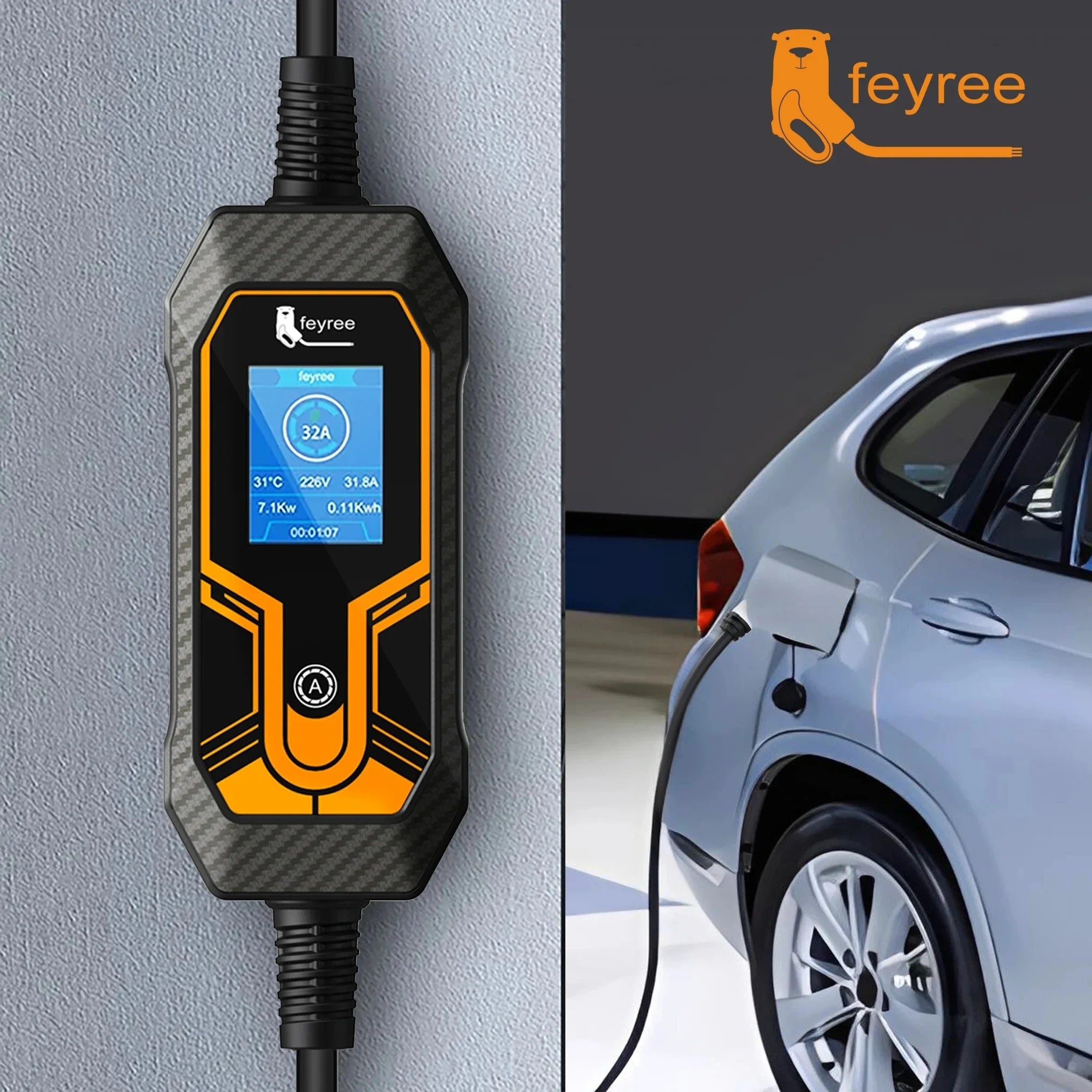 7KW Portable EV Charger Type 2 - Adjustable Current Electric Vehicle Cable - 14