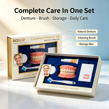 Natural Cosmetic Denture Set - Realistic Upper & Lower False Teeth Smile Makeover